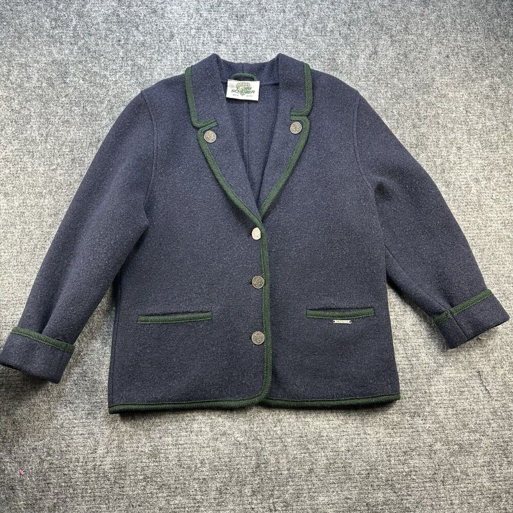 Sigi Scheiber Sweater Women 40 Medium Blue Boiled Wool Metal Buttons Cardigan